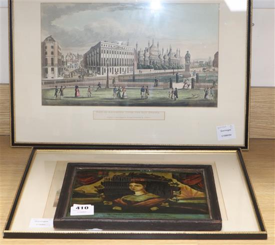 I. Bruce, coloured aquatint, View of Brighton from The Old Steine, 22 x 38cm, a View of The Pavilion by